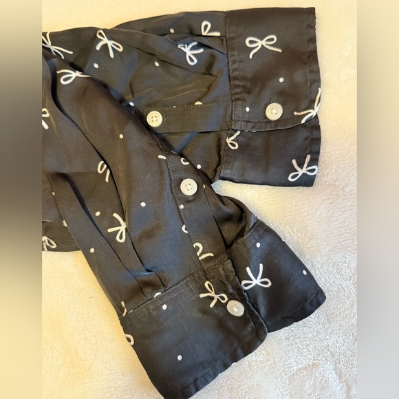 Aerie SET off Duty Satin Bow Pajama Set Shirt +  Pant Black Size NWT - Picture 8 of 12